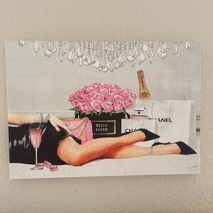 Luxury Lifestyle Art Print with Pink and Black Accents